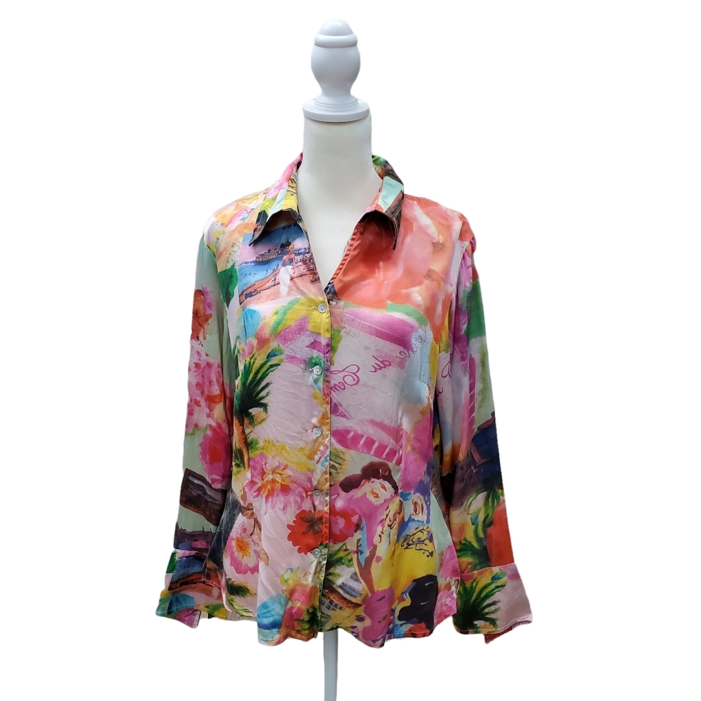 Silk Club Collection Button Down Silk Blouse Women's Size M Medium